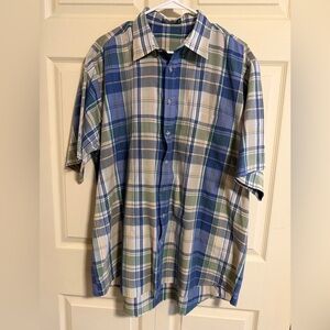 Chatham Cloth Men's XL Tall Blue and Green Plaid short sleeve button down Shirt